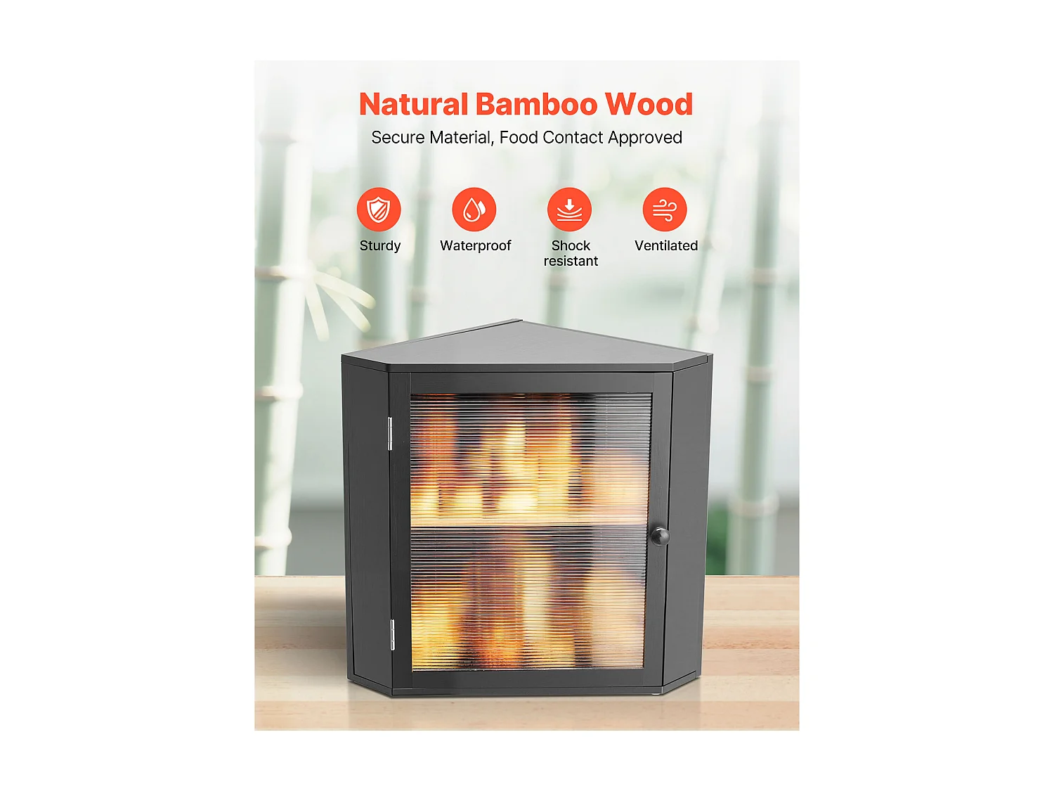 Boîte à Pain SucceBuy d'Angle à 2 Niveaux pour Comptoir de Cuisine, Grand Espace de Rangement avec Portes en Acrylique Ondulé, Design Rustique, Noir