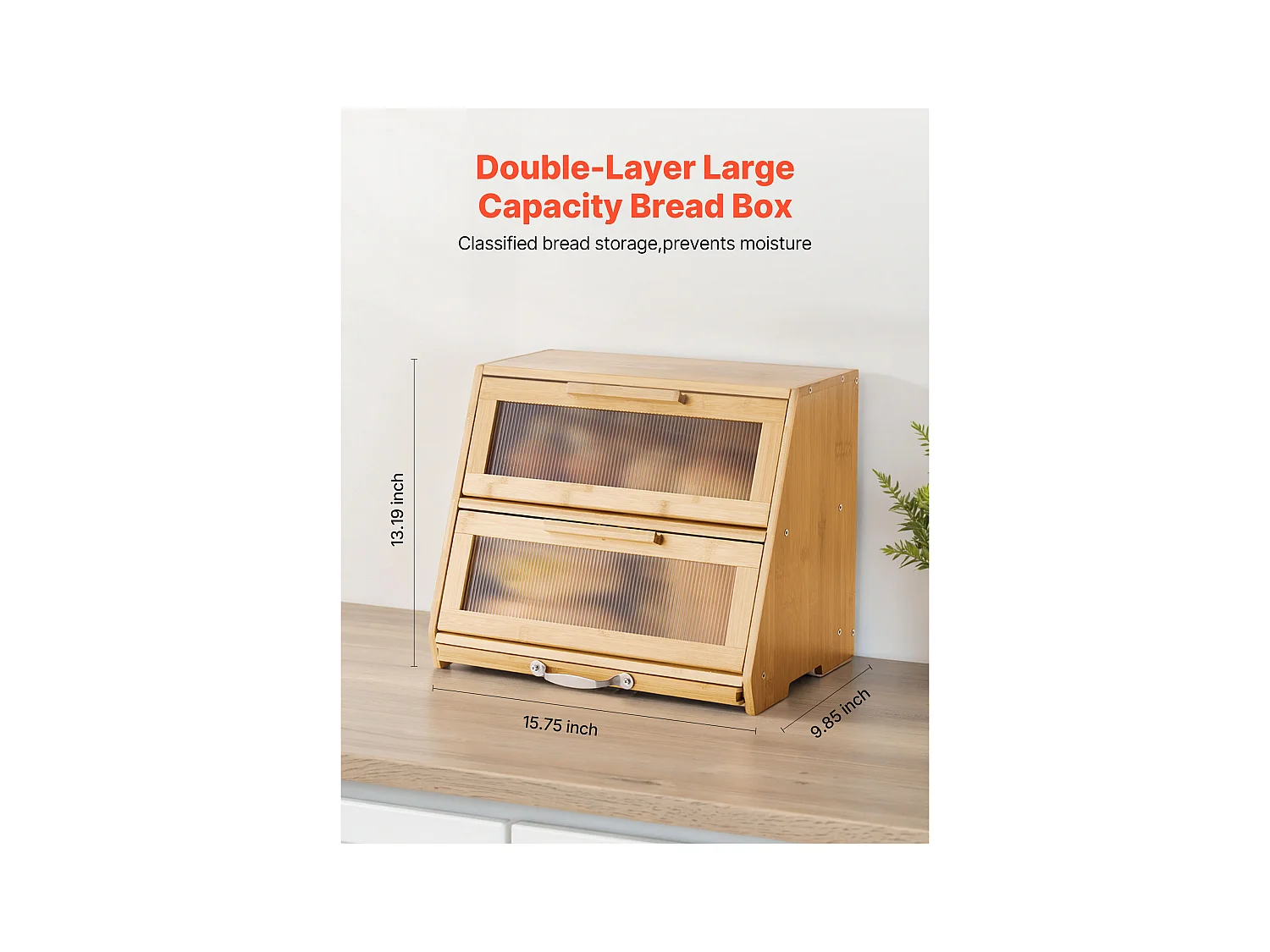 Brotkasten SucceBuy Zweistufig für Küchentheke, Aufbewahrungsraum für Brot mit Rustikalem Design, Große Kapazität, mit Gewellter Acrylklappe