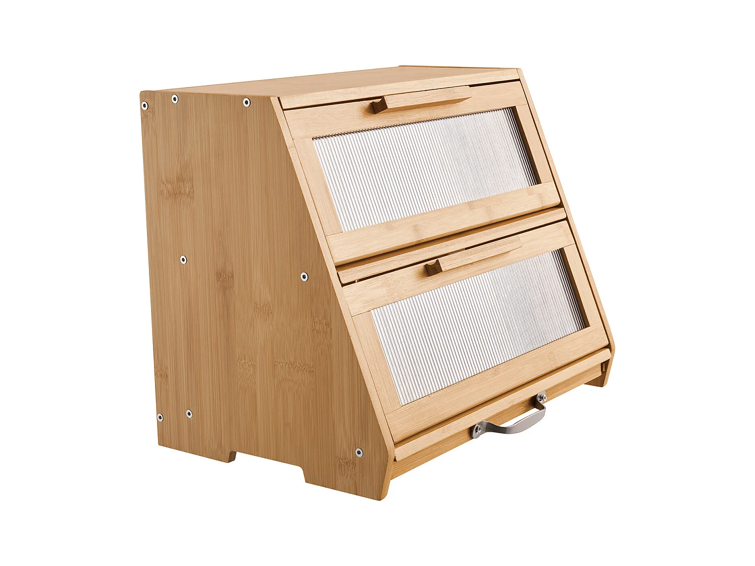 Brotkasten SucceBuy Zweistufig für Küchentheke, Aufbewahrungsraum für Brot mit Rustikalem Design, Große Kapazität, mit Gewellter Acrylklappe