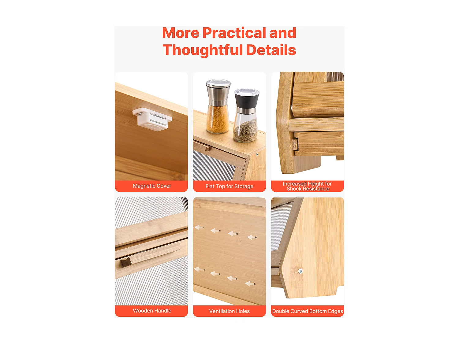 Brotkasten SucceBuy Zweistufig für Küchentheke, Aufbewahrungsraum für Brot mit Rustikalem Design, Große Kapazität, mit Gewellter Acrylklappe