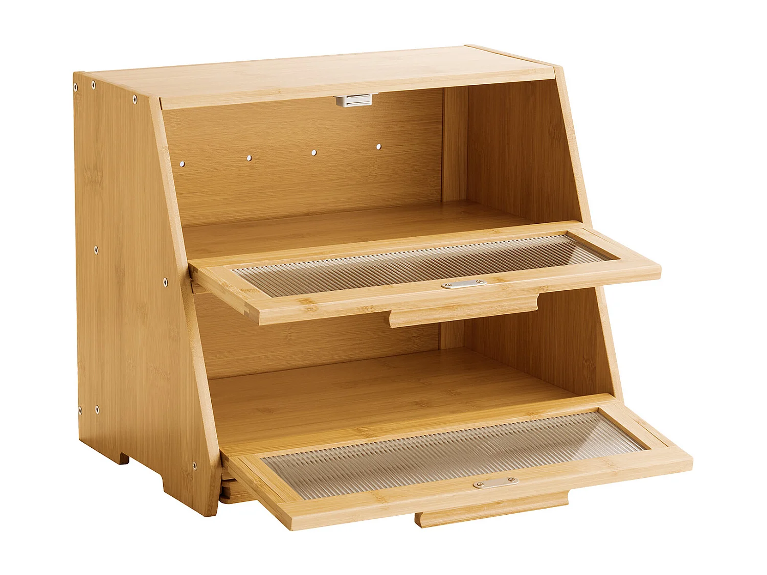 Brotkasten SucceBuy Zweistufig für Küchentheke, Aufbewahrungsraum für Brot mit Rustikalem Design, Große Kapazität, mit Gewellter Acrylklappe