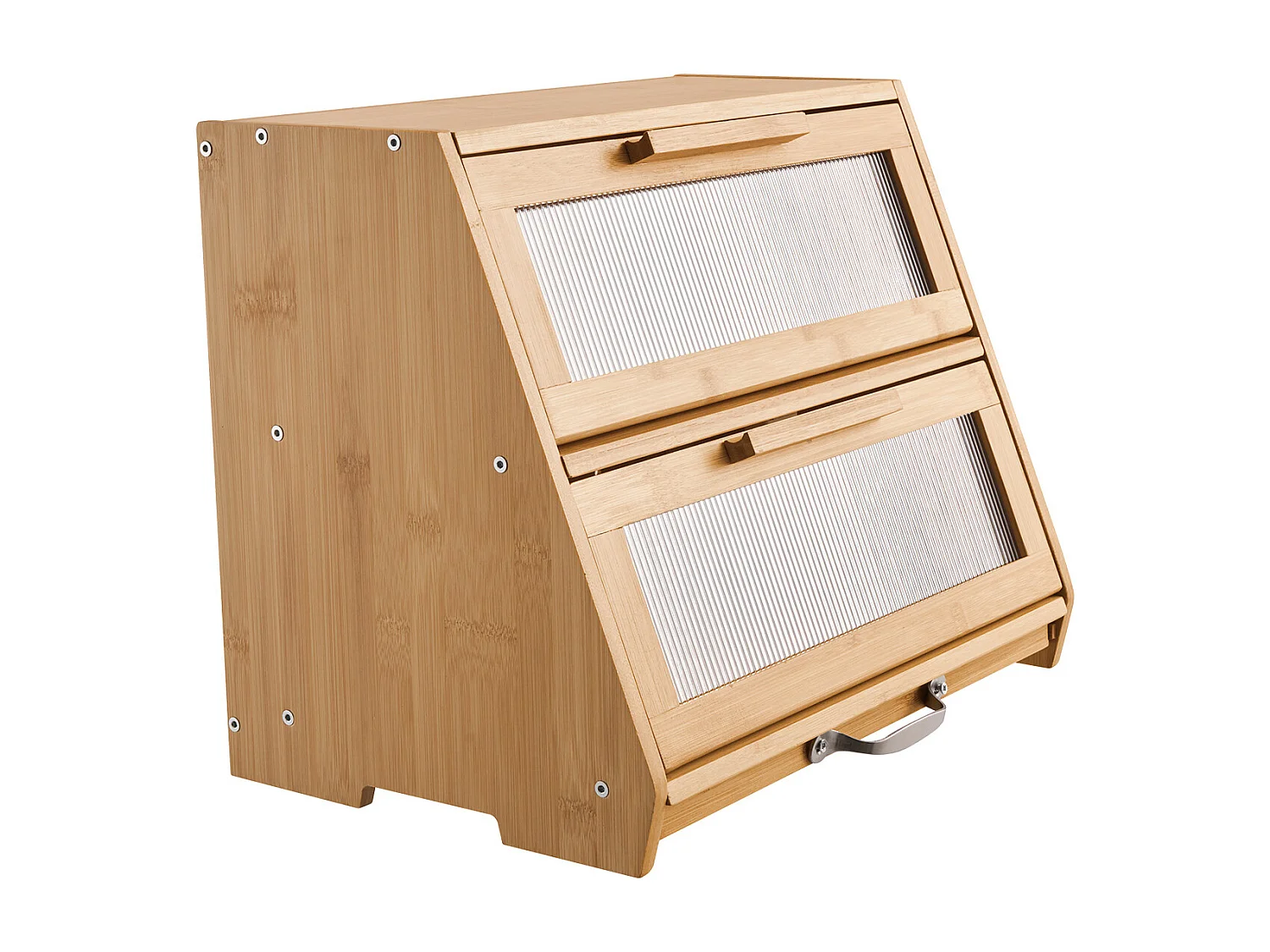 Brotkasten SucceBuy Zweistufig für Küchentheke, Aufbewahrungsraum für Brot mit Rustikalem Design, Große Kapazität, mit Gewellter Acrylklappe