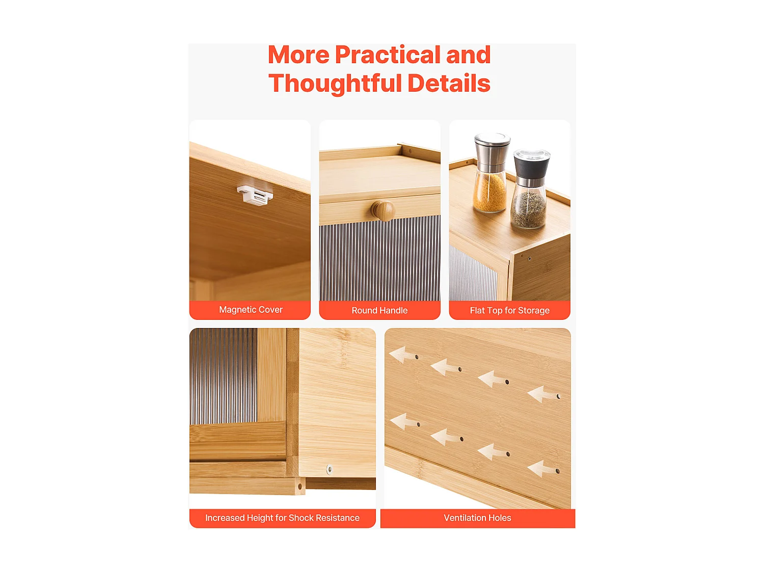 Pojemnik na Chleb SucceBuy Drewniany do Blatu Kuchennego, Pojemne Przechowywanie Chleba z Falistą Akrylową Klapą, Rustykalny i Naturalny Design