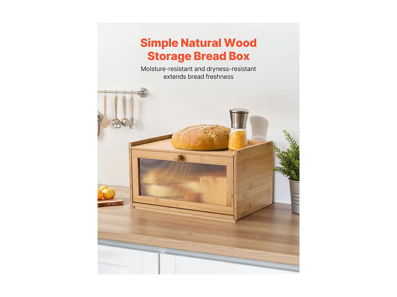 Pojemnik na Chleb SucceBuy Drewniany do Blatu Kuchennego, Pojemne Przechowywanie Chleba z Falistą Akrylową Klapą, Rustykalny i Naturalny Design