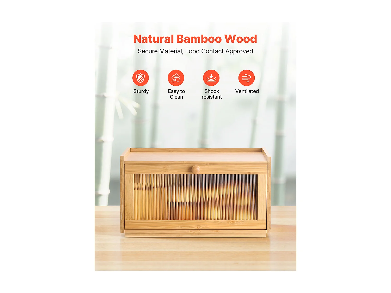 Pojemnik na Chleb SucceBuy Drewniany do Blatu Kuchennego, Pojemne Przechowywanie Chleba z Falistą Akrylową Klapą, Rustykalny i Naturalny Design