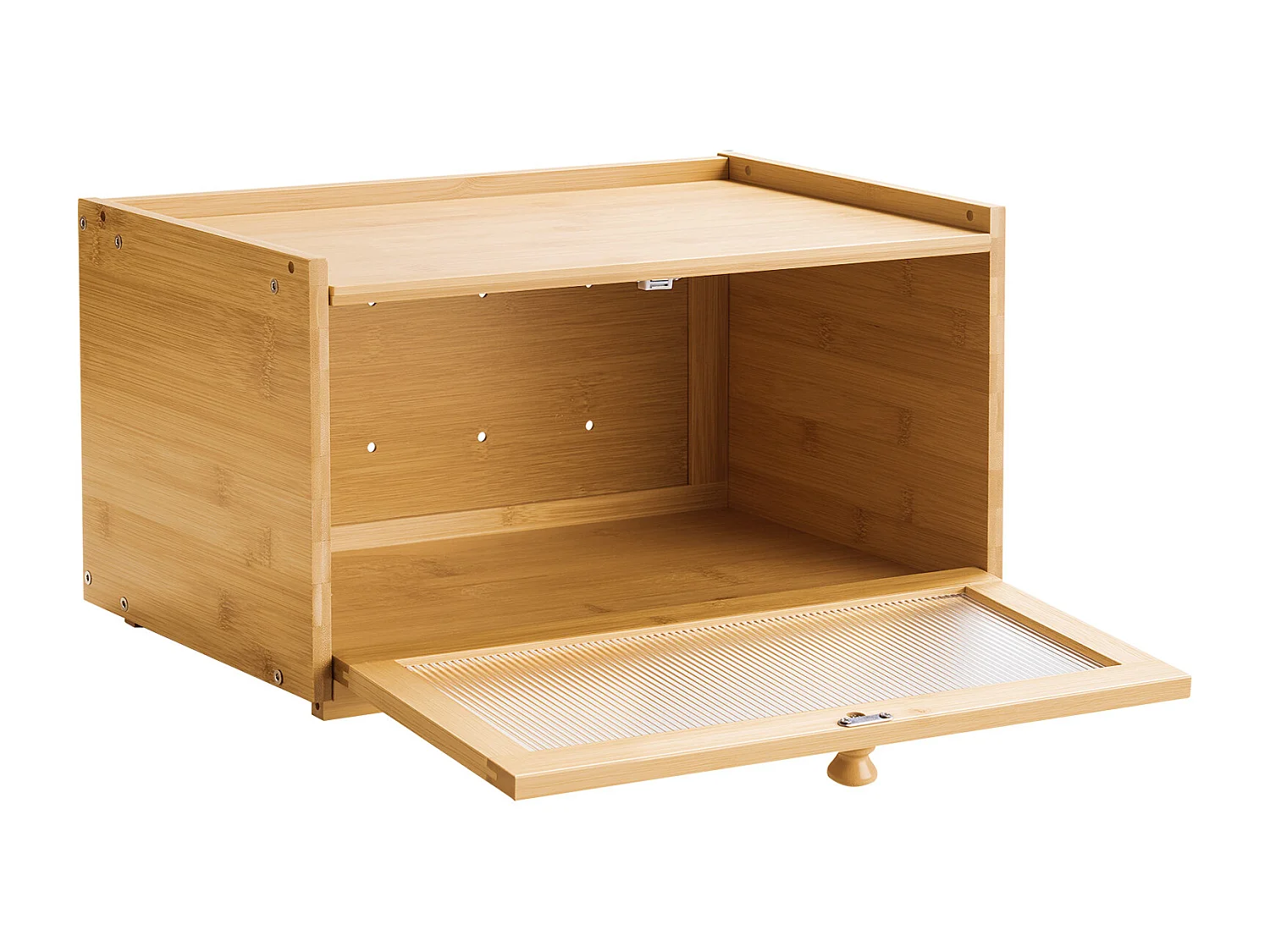 Pojemnik na Chleb SucceBuy Drewniany do Blatu Kuchennego, Pojemne Przechowywanie Chleba z Falistą Akrylową Klapą, Rustykalny i Naturalny Design