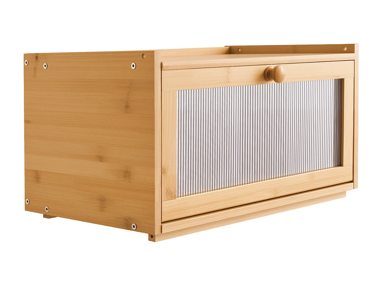 Pojemnik na Chleb SucceBuy Drewniany do Blatu Kuchennego, Pojemne Przechowywanie Chleba z Falistą Akrylową Klapą, Rustykalny i Naturalny Design