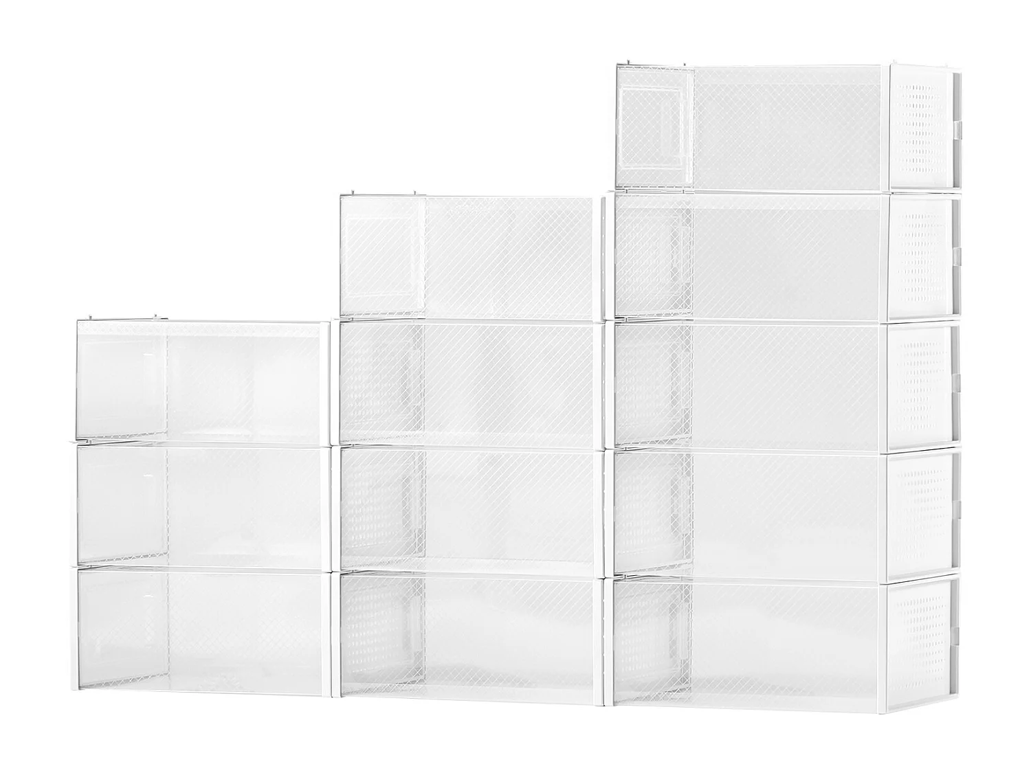 Caixas de Sapatos SucceBuy Modulares Empilháveis - Conjunto de 12, Adequadas até Tamanho US 11, Armazenamento Prático em Plástico para Sapatos