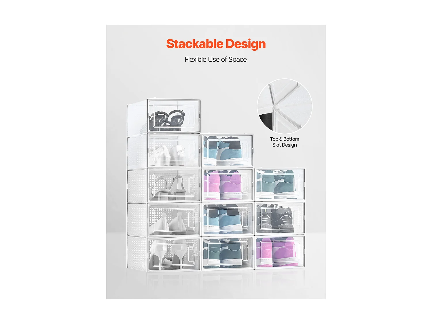 Caixas de Sapatos SucceBuy Modulares Empilháveis - Conjunto de 12, Adequadas até Tamanho US 11, Armazenamento Prático em Plástico para Sapatos