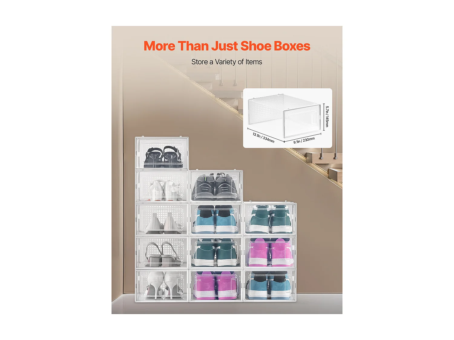 Caixas de Sapatos SucceBuy Modulares Empilháveis - Conjunto de 12, Adequadas até Tamanho US 11, Armazenamento Prático em Plástico para Sapatos