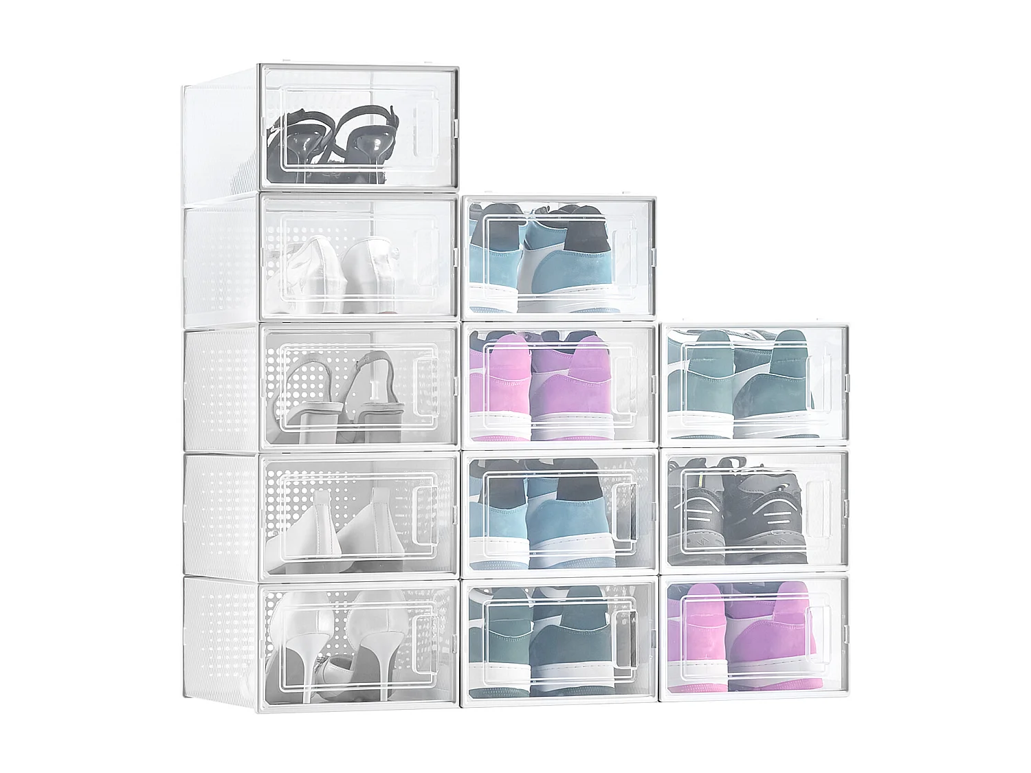 Caixas de Sapatos SucceBuy Modulares Empilháveis - Conjunto de 12, Adequadas até Tamanho US 11, Armazenamento Prático em Plástico para Sapatos