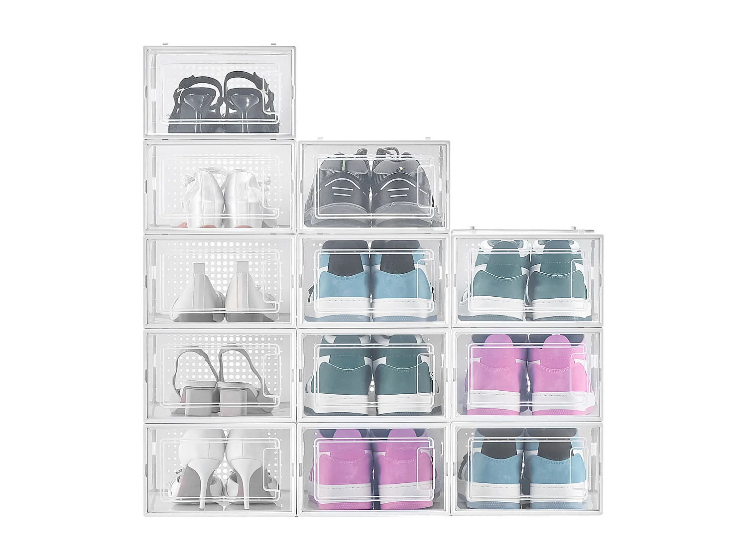 Caixas de Sapatos SucceBuy Modulares Empilháveis - Conjunto de 12, Adequadas até Tamanho US 11, Armazenamento Prático em Plástico para Sapatos
