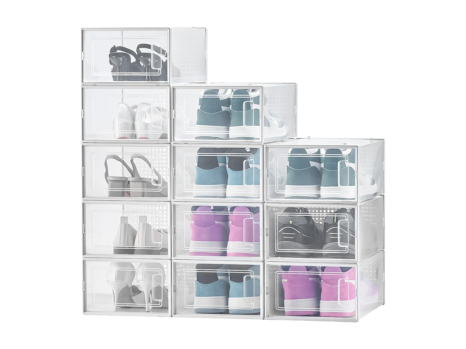 Caixas de Sapatos SucceBuy Modulares Empilháveis - Conjunto de 12, Adequadas até Tamanho US 11, Armazenamento Prático em Plástico para Sapatos