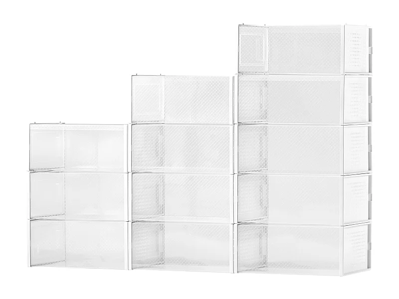 Caixas de Sapatos SucceBuy Modulares Empilháveis - Conjunto de 12, Adequadas até Tamanho US 11, Armazenamento Prático em Plástico para Sapatos