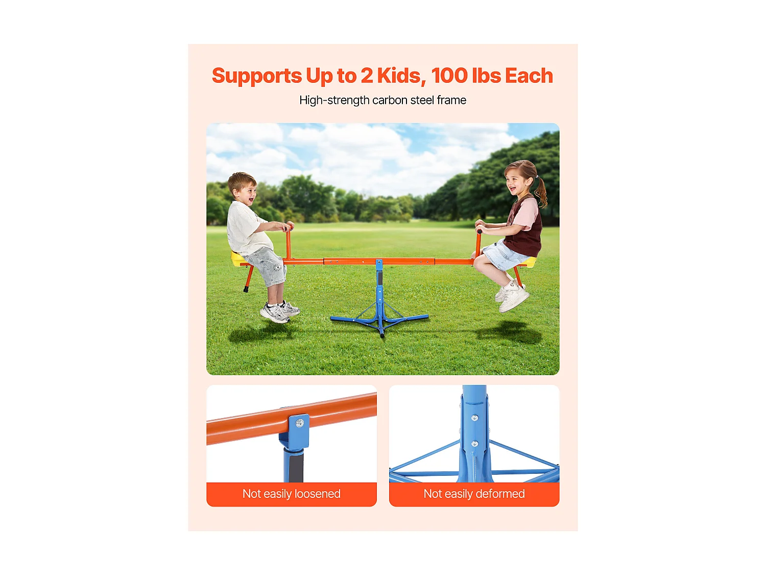 Columpio de Balancín SucceBuy para Niños, Capacidad 45,4 kg por Asiento, con Asas Ergonométricas, Patas de Soporte de 3 Ramas, Rotación 360°