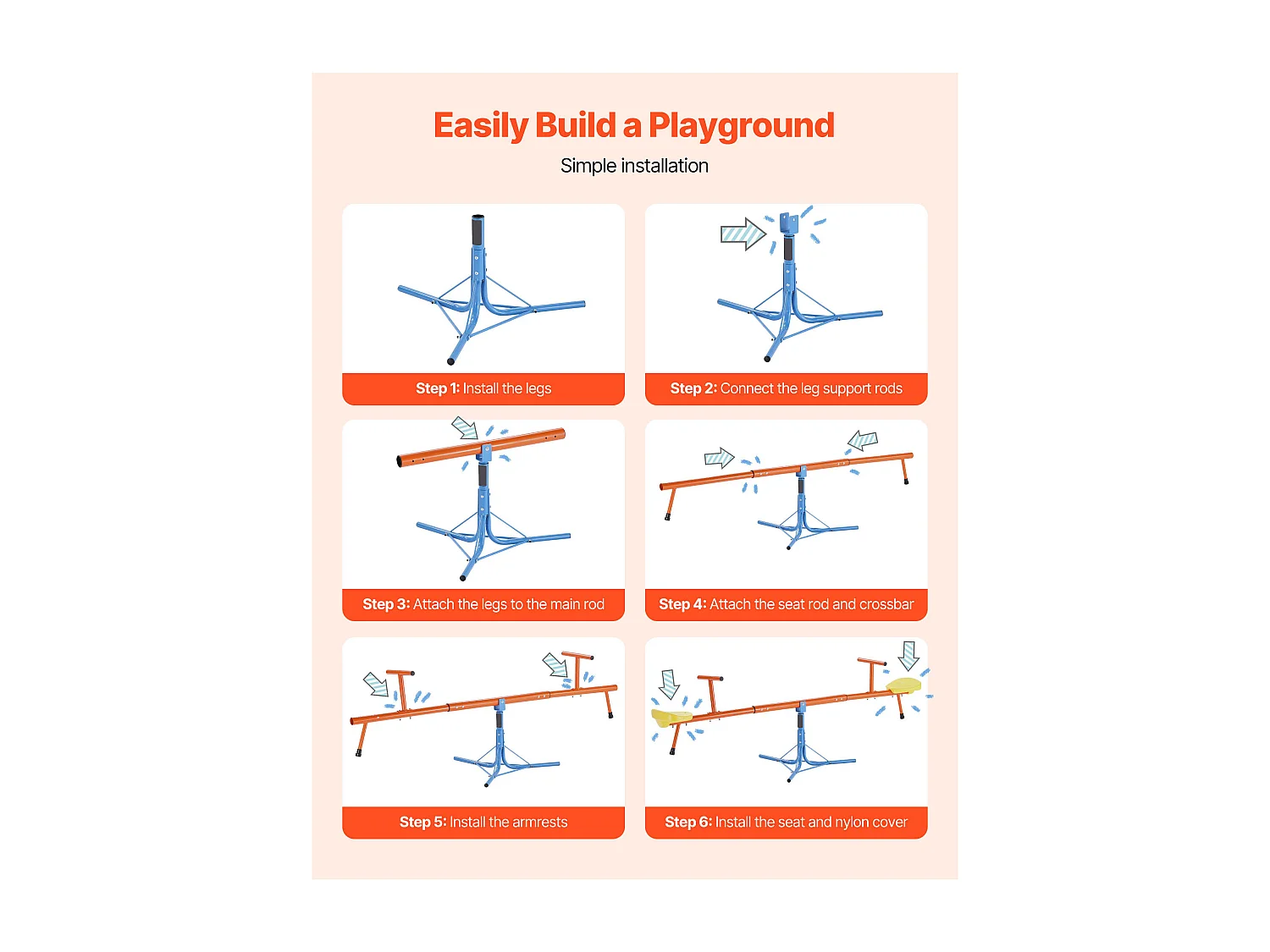 Columpio de Balancín SucceBuy para Niños, Capacidad 45,4 kg por Asiento, con Asas Ergonométricas, Patas de Soporte de 3 Ramas, Rotación 360°