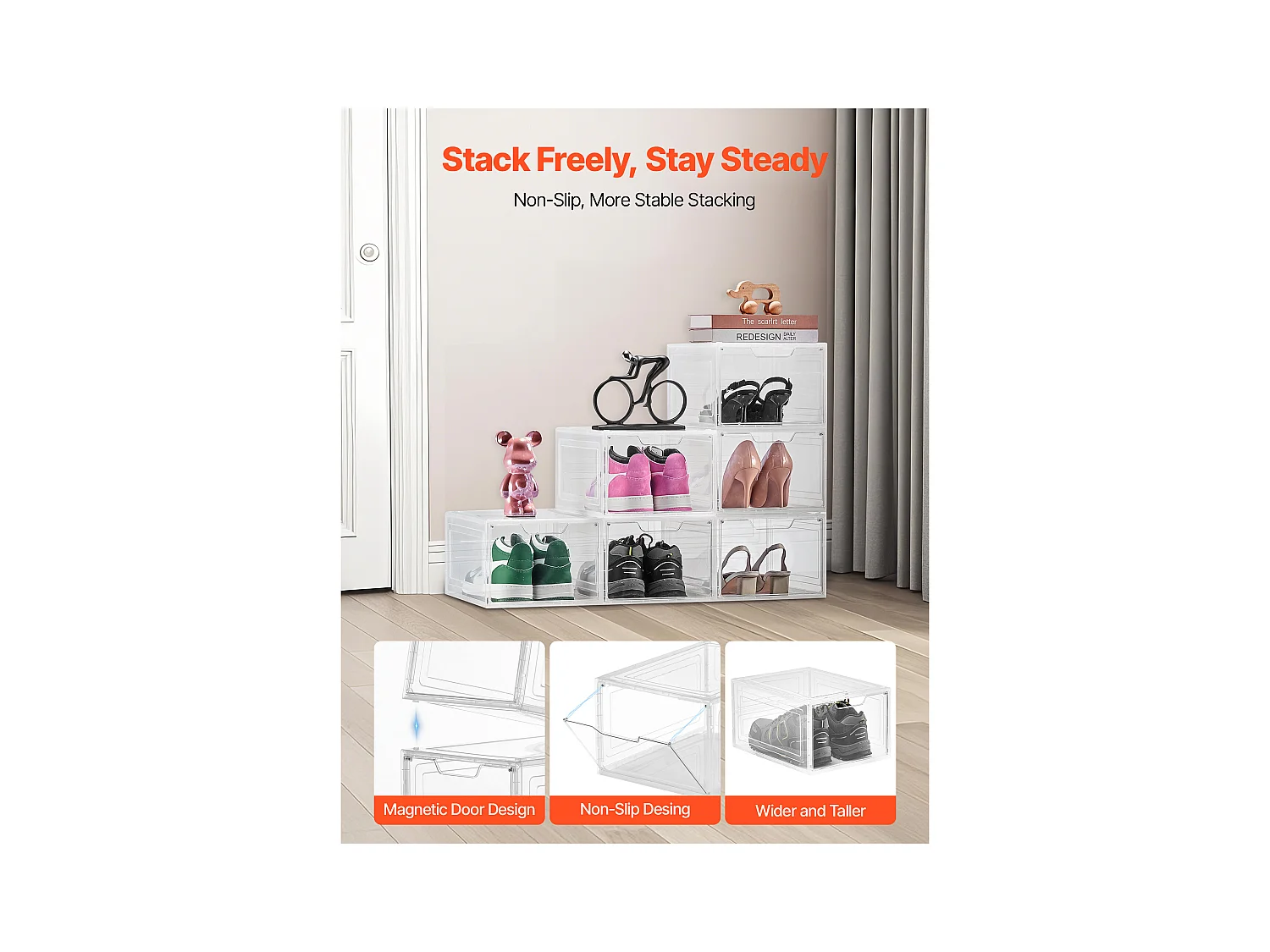 Boîtes à Chaussures Empilables SucceBuy Lot de 6, Adaptées aux Pointures jusqu'à US 13, en Plastique Durable avec Porte Magnétique, Idéales pour Talons