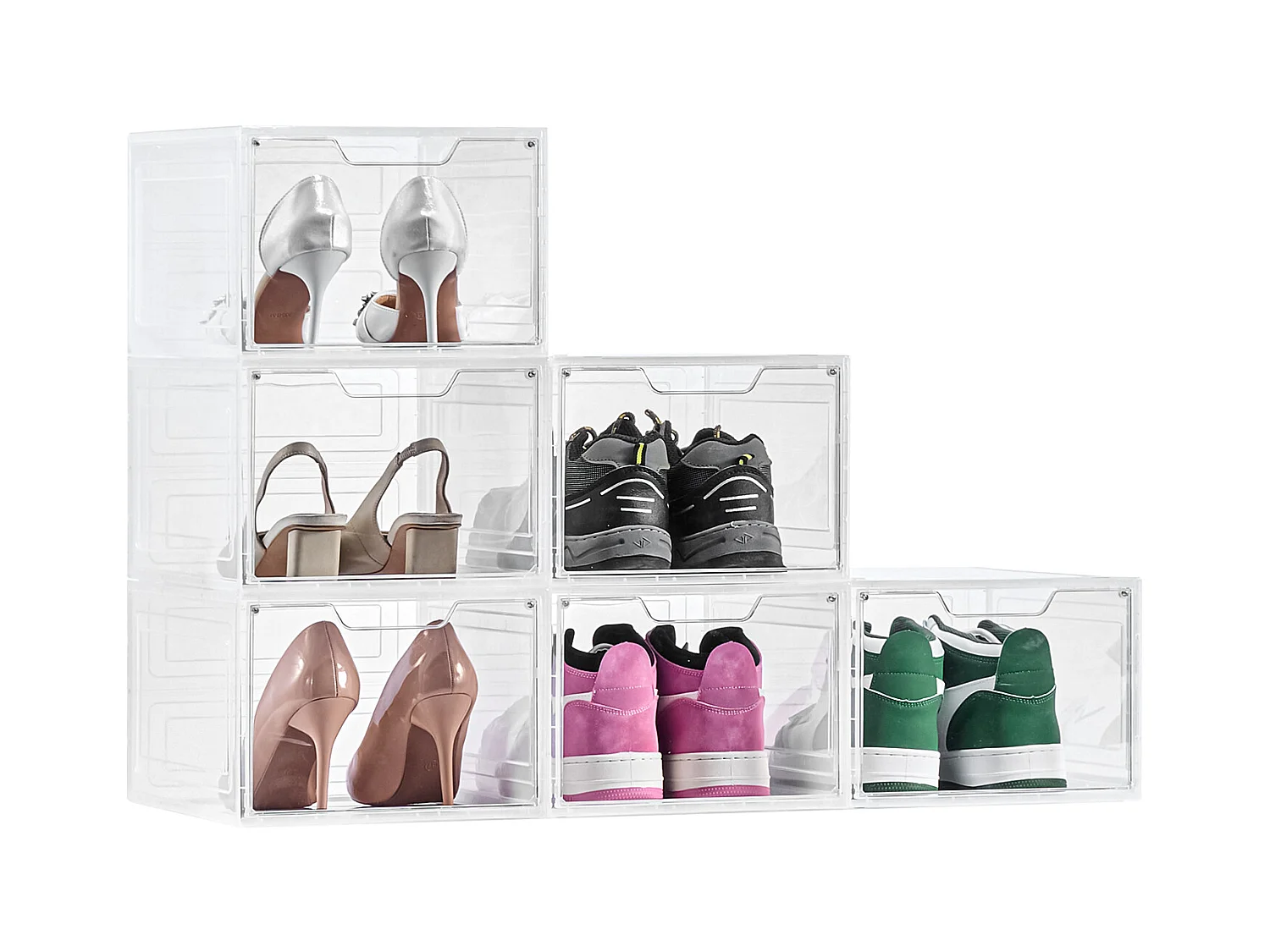 Boîtes à Chaussures Empilables SucceBuy Lot de 6, Adaptées aux Pointures jusqu'à US 13, en Plastique Durable avec Porte Magnétique, Idéales pour Talons