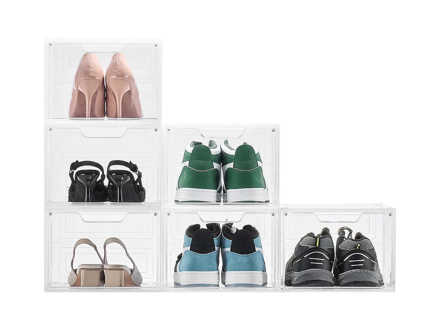 Boîtes à Chaussures Empilables SucceBuy Lot de 6, Adaptées aux Pointures jusqu'à US 13, en Plastique Durable avec Porte Magnétique, Idéales pour Talons