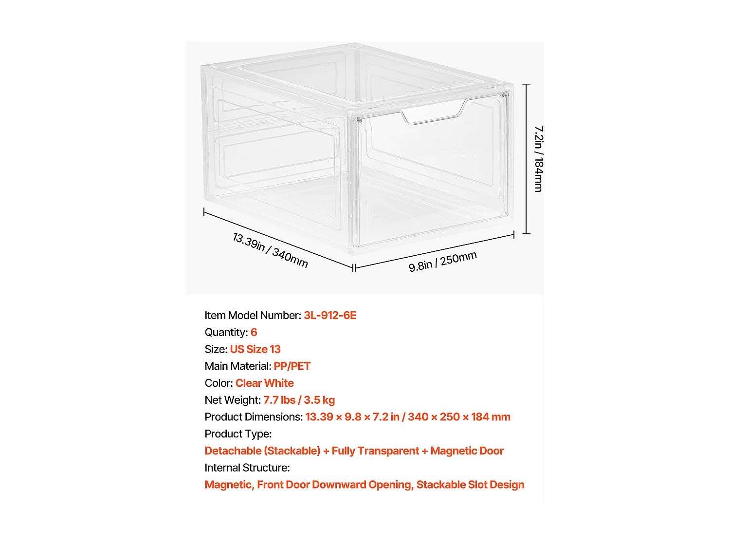 Boîtes à Chaussures Empilables SucceBuy Lot de 6, Adaptées aux Pointures jusqu'à US 13, en Plastique Durable avec Porte Magnétique, Idéales pour Talons