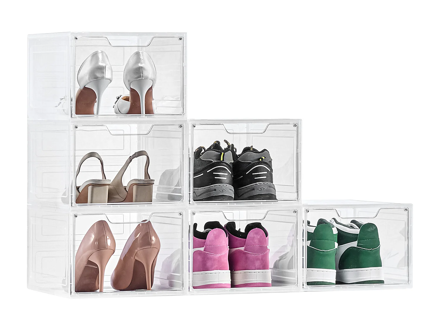 Boîtes à Chaussures Empilables SucceBuy Lot de 6, Adaptées aux Pointures jusqu'à US 13, en Plastique Durable avec Porte Magnétique, Idéales pour Talons