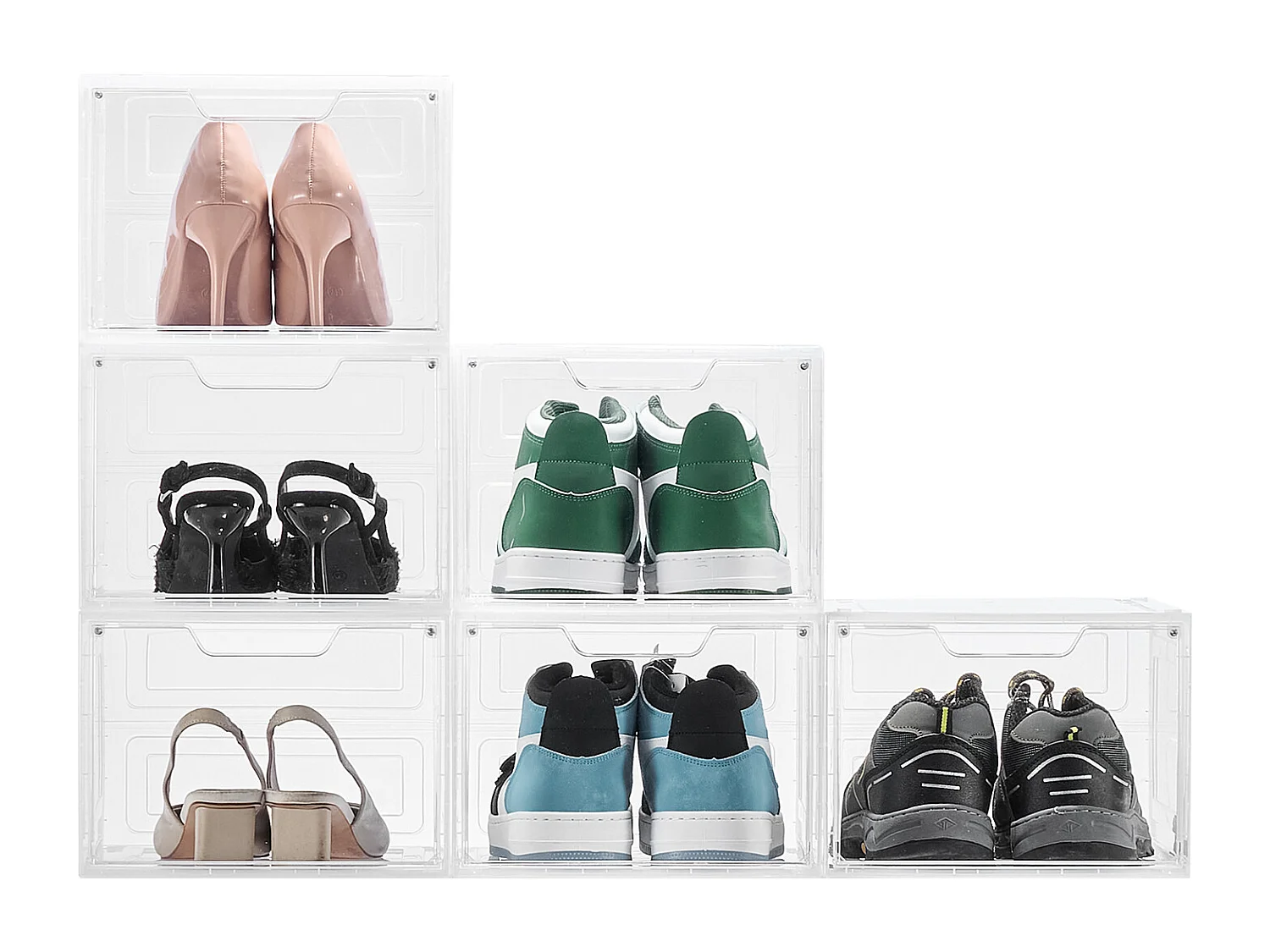 Boîtes à Chaussures Empilables SucceBuy Lot de 6, Adaptées aux Pointures jusqu'à US 13, en Plastique Durable avec Porte Magnétique, Idéales pour Talons