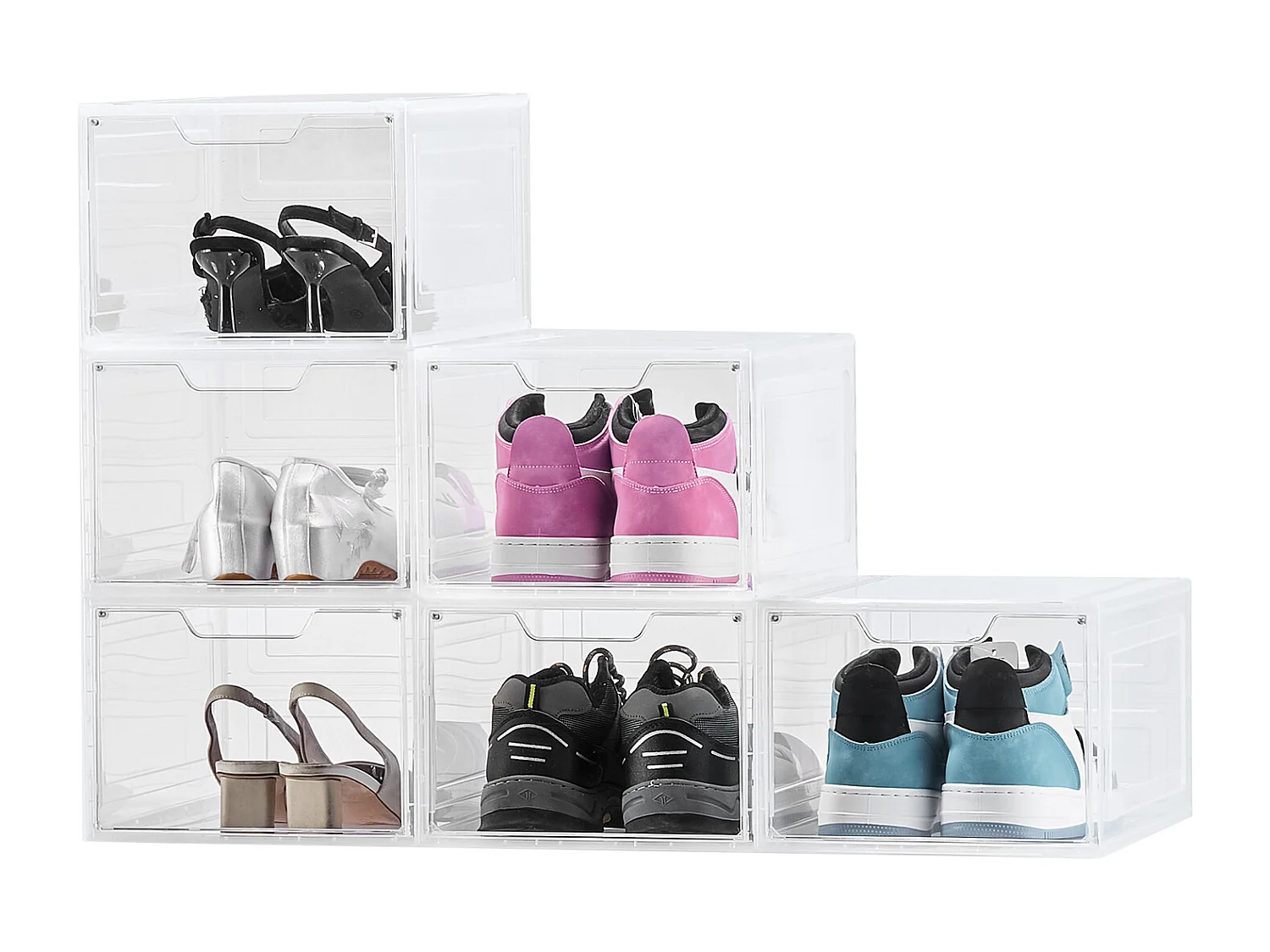 Boîtes à Chaussures Empilables SucceBuy Lot de 6, Adaptées aux Pointures jusqu'à US 13, en Plastique Durable avec Porte Magnétique, Idéales pour Talons