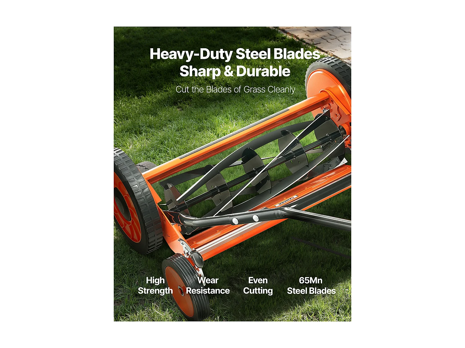 Tondeuse à Gazon SucceBuy Manuelle à Rouleau, Largeur de Coupe de 45 cm, Conception à 5 Lames, Hauteur de Coupe Réglable de 3,5 à 6,2 cm, Sac de Ramassage