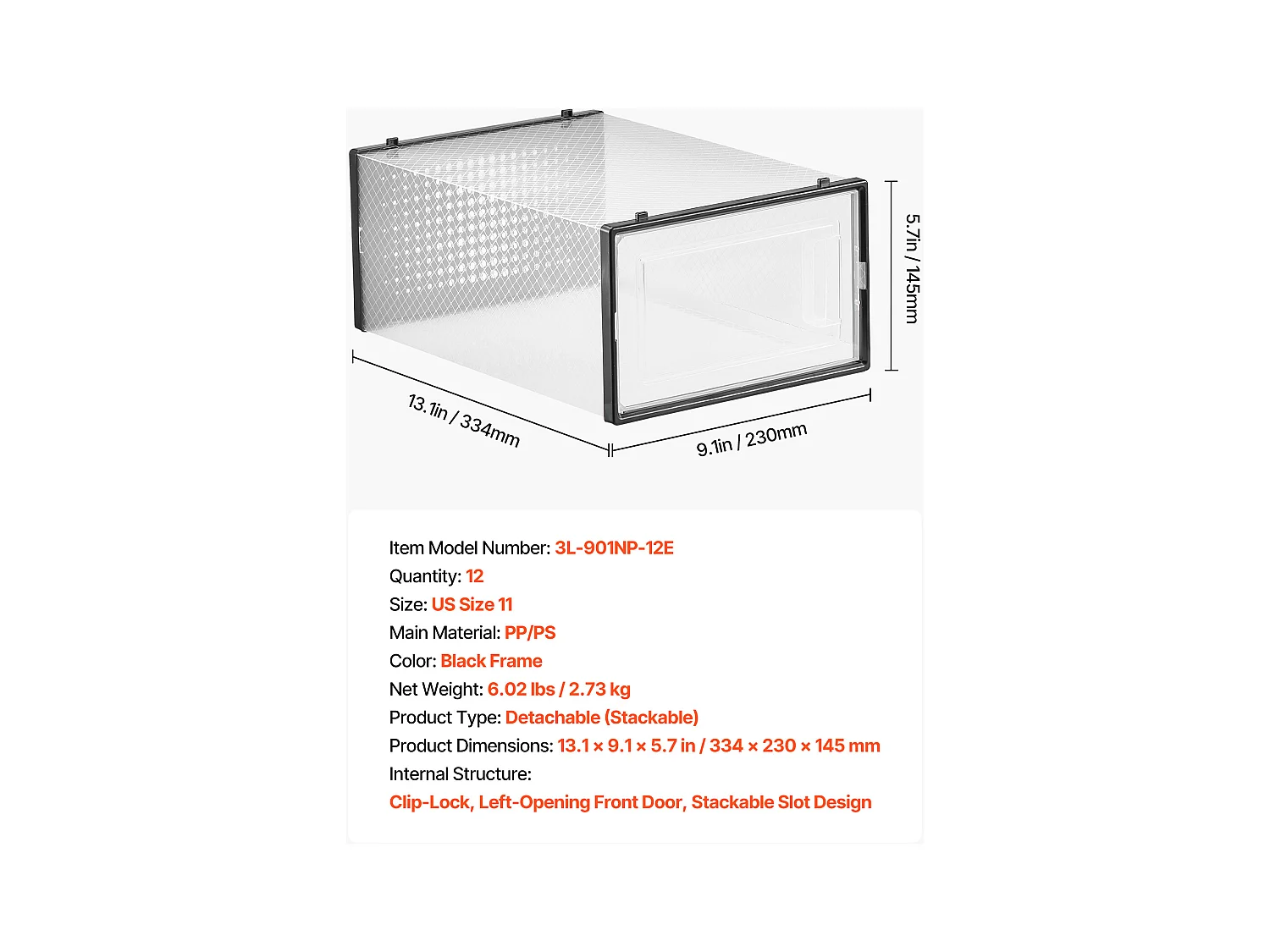 Boîtes à Chaussures SucceBuy Empilables Lot de 12 Pièces, Rangement pour Chaussures jusqu'à la Taille US 11, Organisateur Modulaire en Plastique