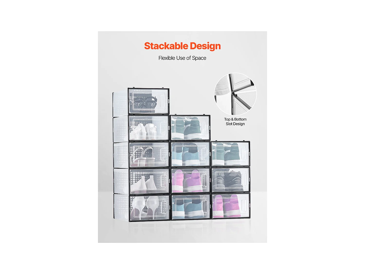 Boîtes à Chaussures SucceBuy Empilables Lot de 12 Pièces, Rangement pour Chaussures jusqu'à la Taille US 11, Organisateur Modulaire en Plastique