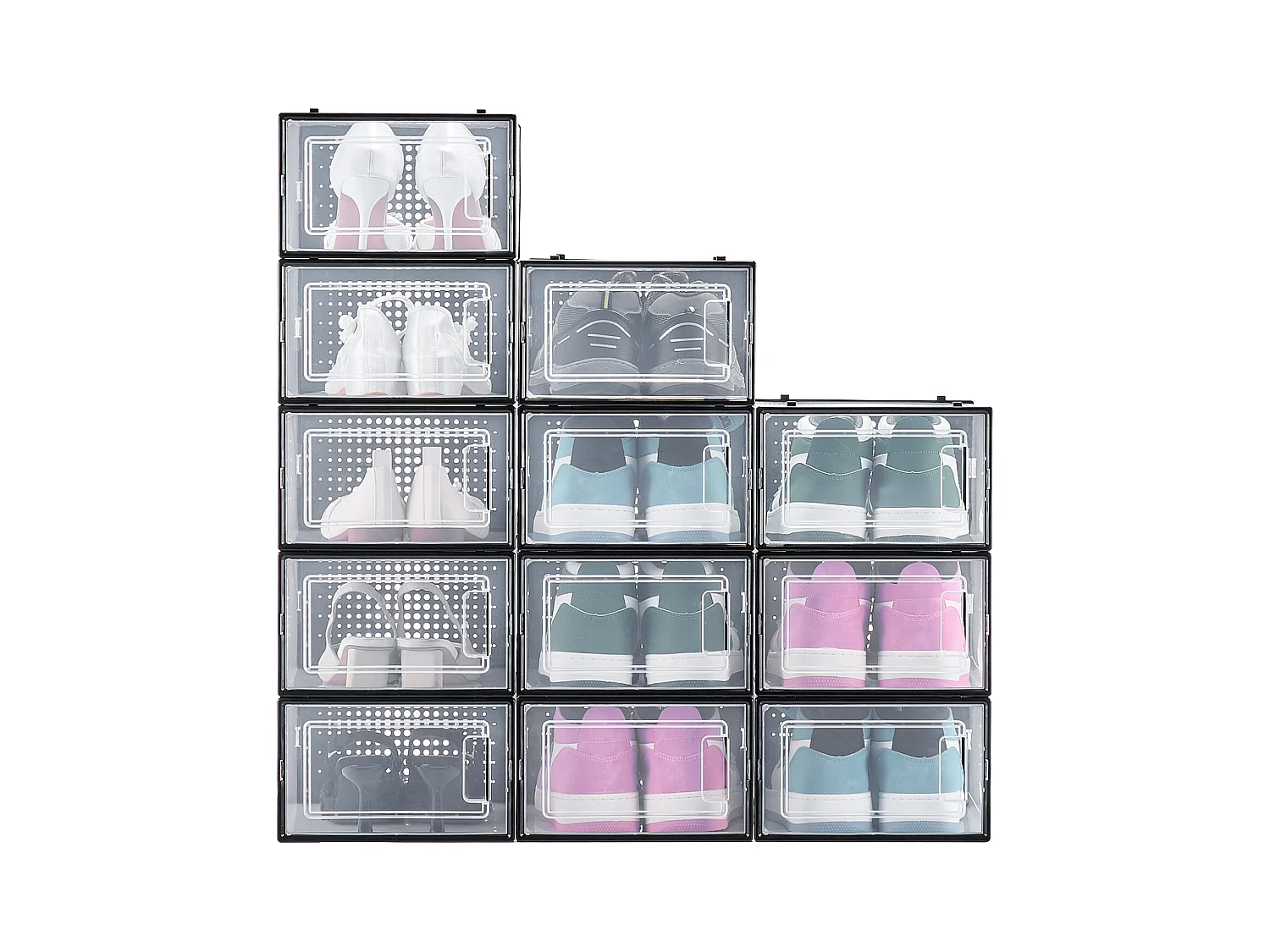 Boîtes à Chaussures SucceBuy Empilables Lot de 12 Pièces, Rangement pour Chaussures jusqu'à la Taille US 11, Organisateur Modulaire en Plastique