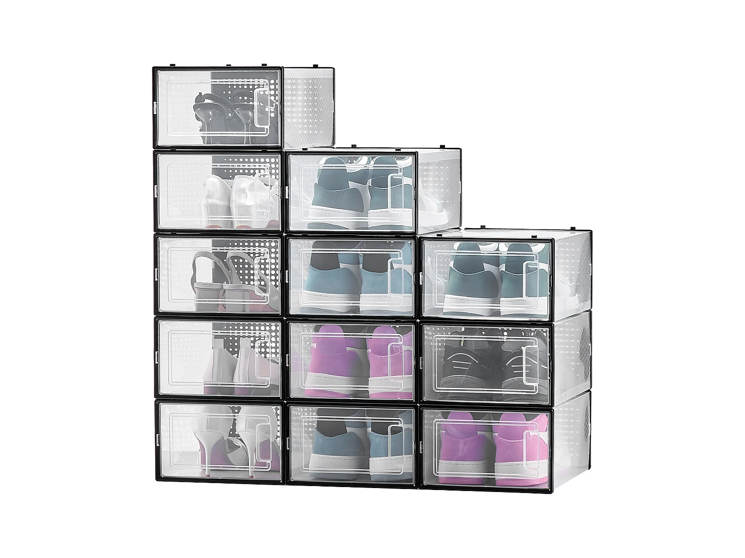 Boîtes à Chaussures SucceBuy Empilables Lot de 12 Pièces, Rangement pour Chaussures jusqu'à la Taille US 11, Organisateur Modulaire en Plastique
