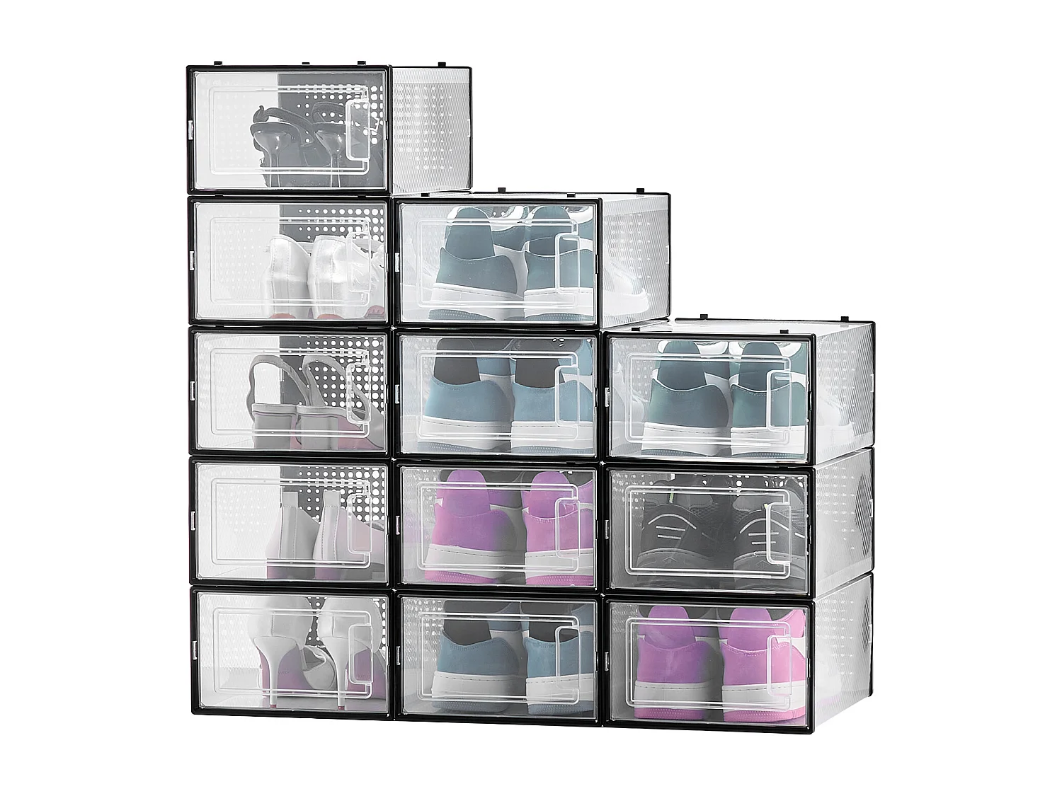 Boîtes à Chaussures SucceBuy Empilables Lot de 12 Pièces, Rangement pour Chaussures jusqu'à la Taille US 11, Organisateur Modulaire en Plastique