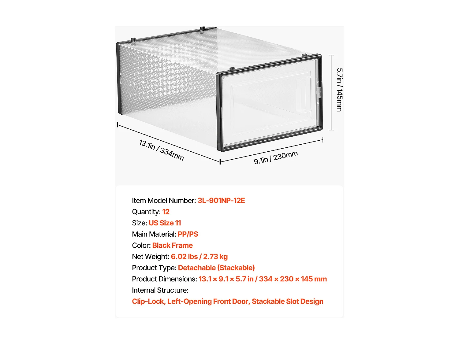 Cajas de Zapatos SucceBuy Apilables Lote de 12 Piezas, Almacenamiento para Zapatos hasta Talla US 11, Organizador Modular de Plástico