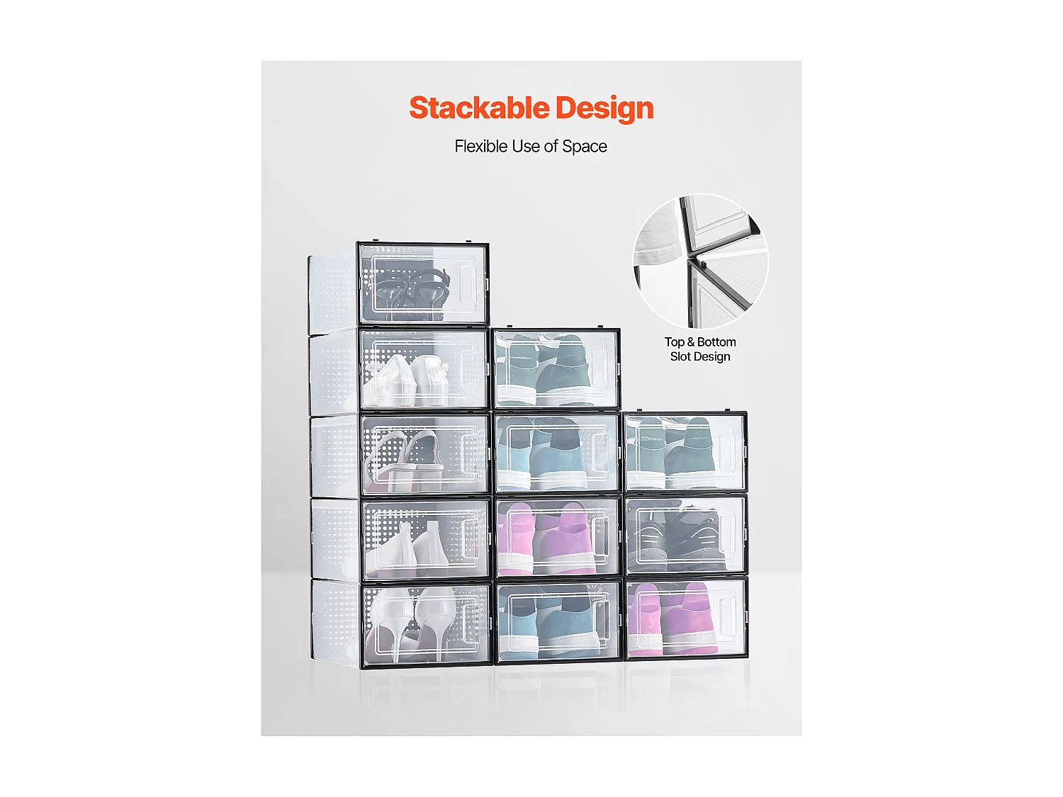 Cajas de Zapatos SucceBuy Apilables Lote de 12 Piezas, Almacenamiento para Zapatos hasta Talla US 11, Organizador Modular de Plástico