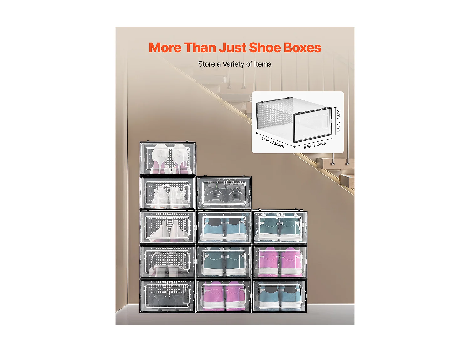 Cajas de Zapatos SucceBuy Apilables Lote de 12 Piezas, Almacenamiento para Zapatos hasta Talla US 11, Organizador Modular de Plástico