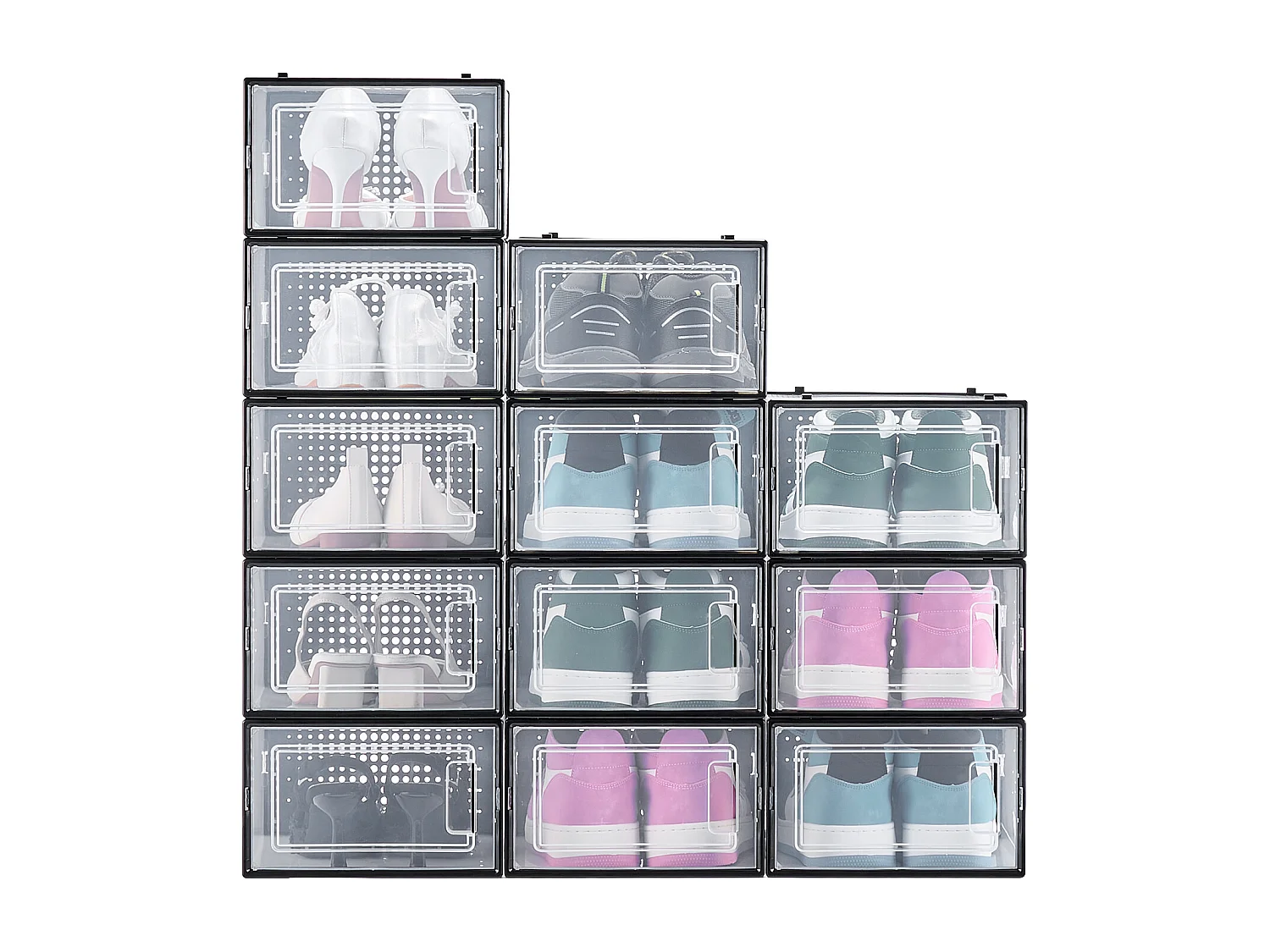 Cajas de Zapatos SucceBuy Apilables Lote de 12 Piezas, Almacenamiento para Zapatos hasta Talla US 11, Organizador Modular de Plástico