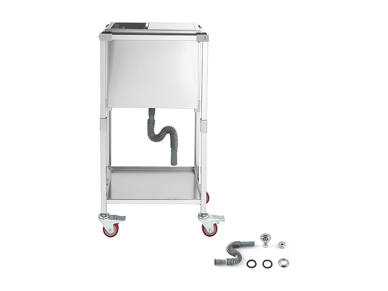 Glacière à Roulettes SucceBuy, 51 x 36 x 97 cm, Bac à Glace Encastrable Roulant en Acier Inoxydable avec Étagère, 28 L, pour Terrasse, Jardin, Bar, Rrestaurant