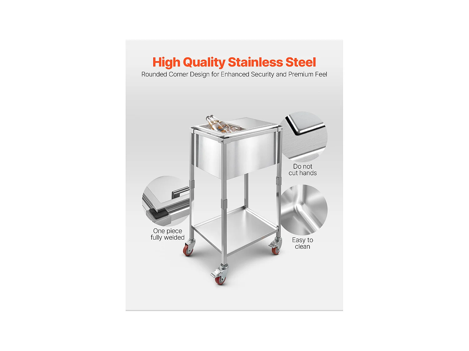 Lodówka na Kółkach SucceBuy, 51 x 36 x 97 cm, Stal Nierdzewna, Wbudowany Pojemnik na Lód z Półką, 28 L, na Patio, do Ogrodu, Baru, Restauracji