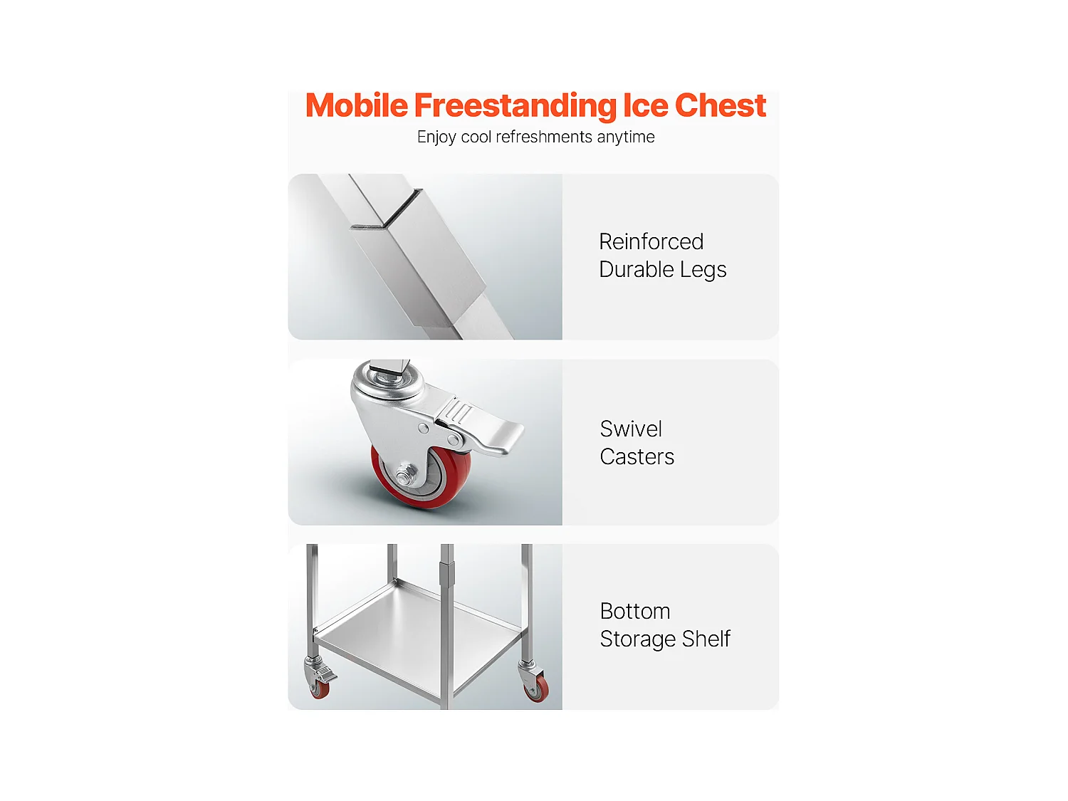 Lodówka na Kółkach SucceBuy, 51 x 36 x 97 cm, Stal Nierdzewna, Wbudowany Pojemnik na Lód z Półką, 28 L, na Patio, do Ogrodu, Baru, Restauracji