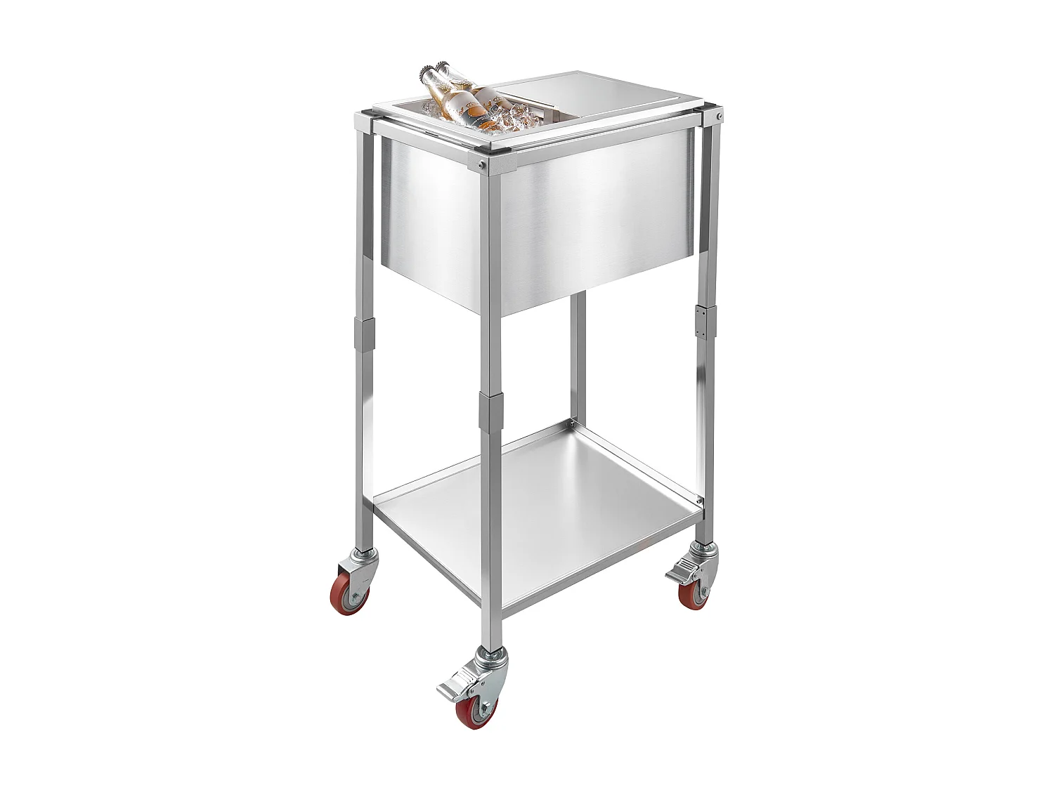 Lodówka na Kółkach SucceBuy, 51 x 36 x 97 cm, Stal Nierdzewna, Wbudowany Pojemnik na Lód z Półką, 28 L, na Patio, do Ogrodu, Baru, Restauracji