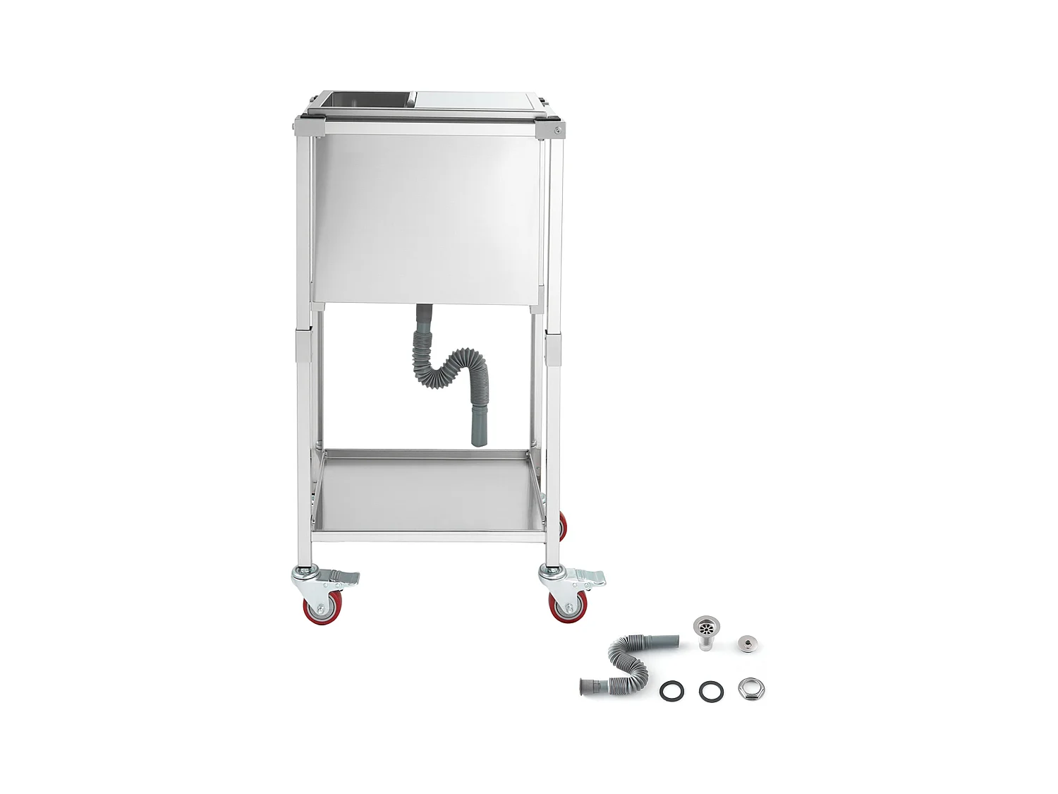Glacière à Roulettes SucceBuy, 51 x 36 x 97 cm, Bac à Glace Encastrable Roulant en Acier Inoxydable avec Étagère, 28 L, pour Terrasse, Jardin, Bar, Rrestaurant