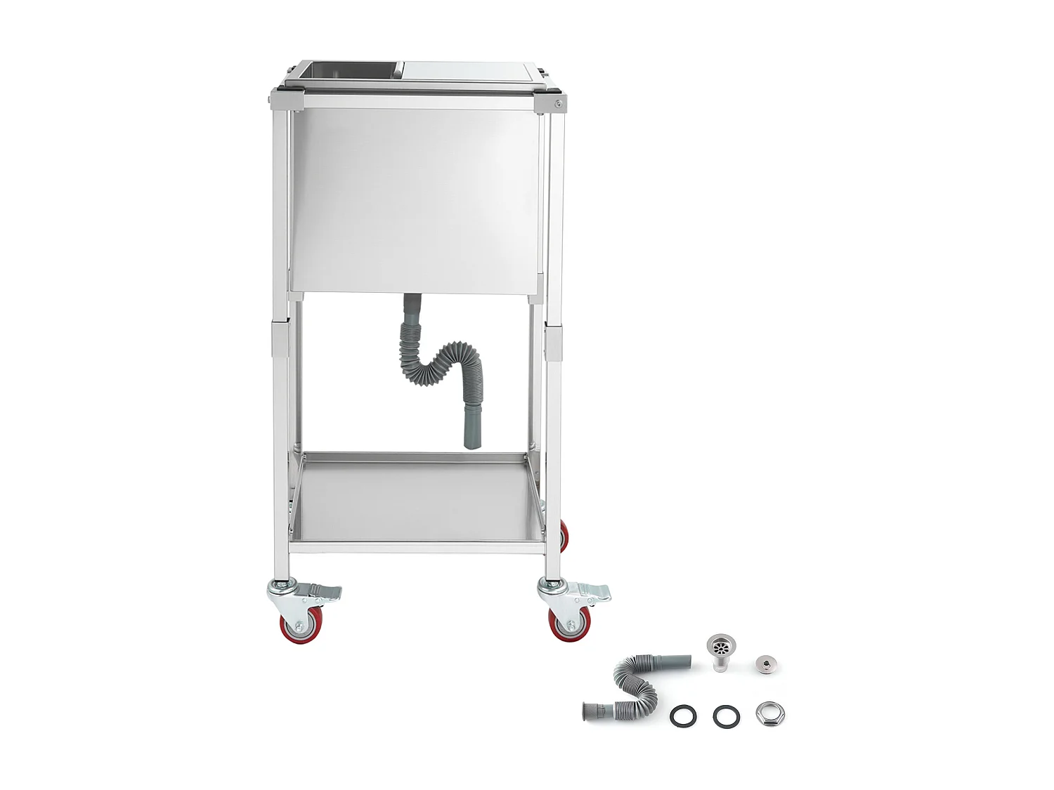 Glacière à Roulettes SucceBuy, 51 x 36 x 97 cm, Bac à Glace Encastrable Roulant en Acier Inoxydable avec Étagère, 28 L, pour Terrasse, Jardin, Bar, Rrestaurant