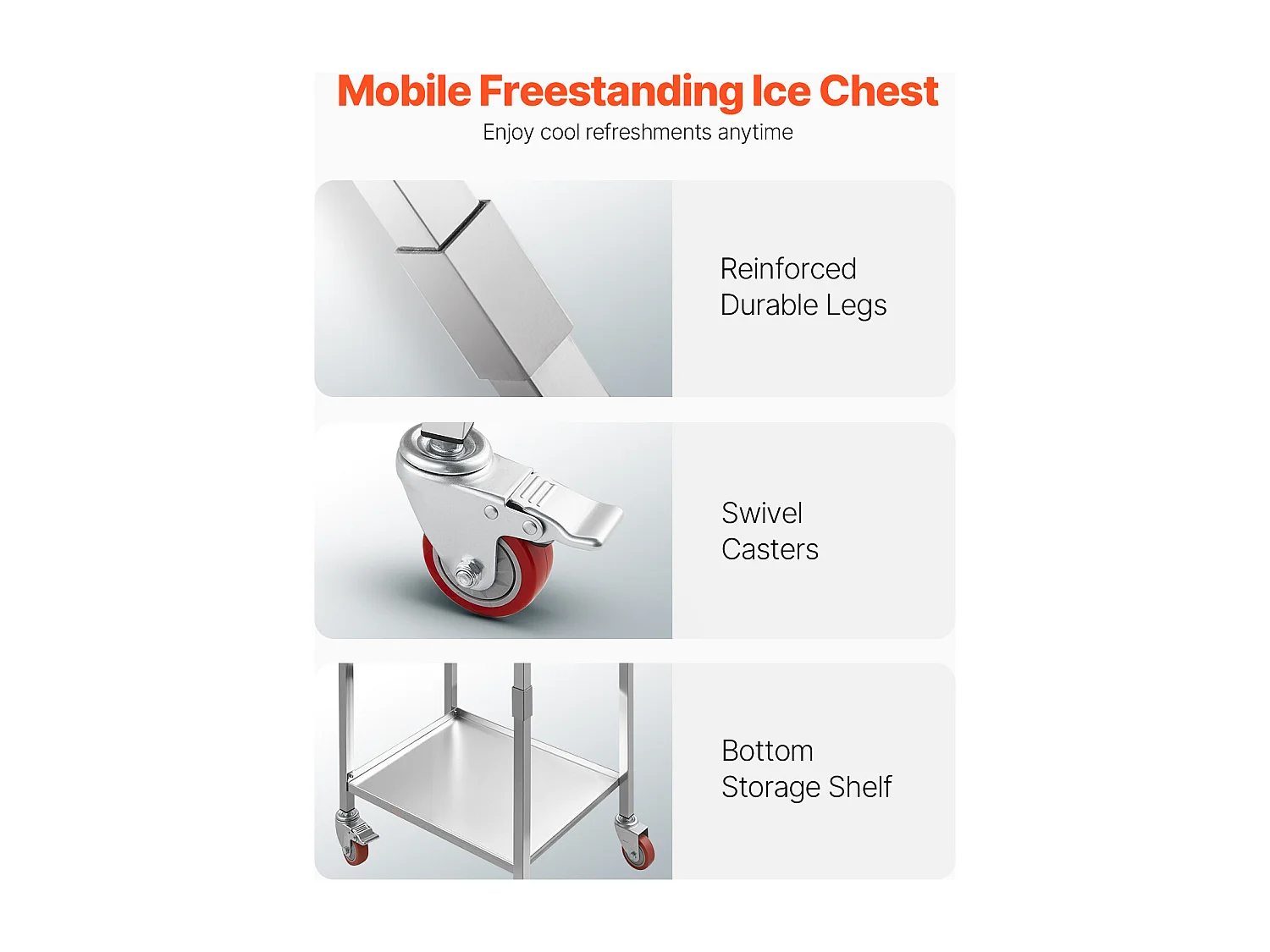 Glacière à Roulettes SucceBuy, 51 x 36 x 97 cm, Bac à Glace Encastrable Roulant en Acier Inoxydable avec Étagère, 28 L, pour Terrasse, Jardin, Bar, Rrestaurant