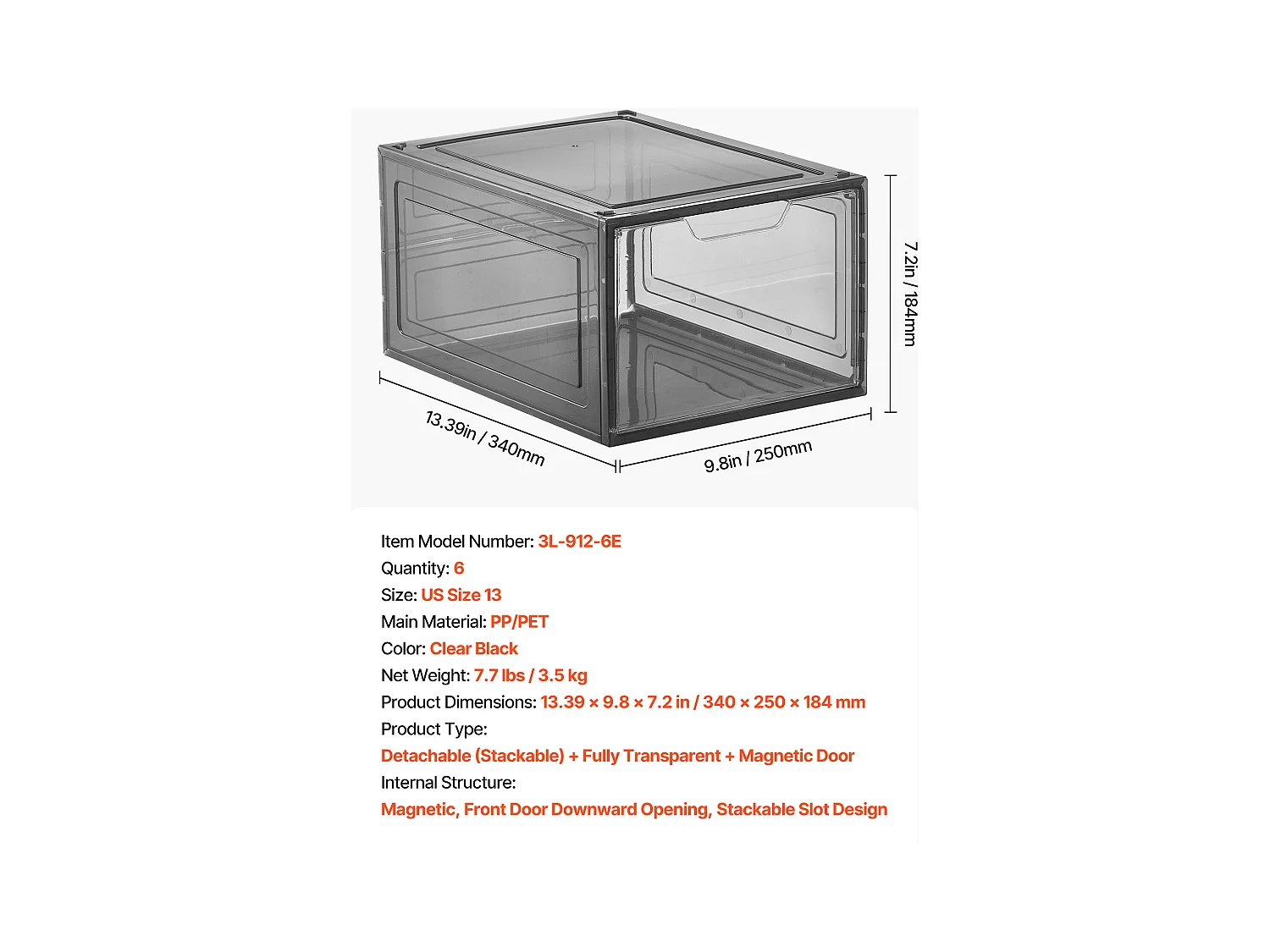 Boîtes à Chaussures Empilables SucceBuy Lot de 6, Adaptées aux Pointures jusqu'à US 13, en Plastique Robuste avec Porte Magnétique, Idéales pour Talons
