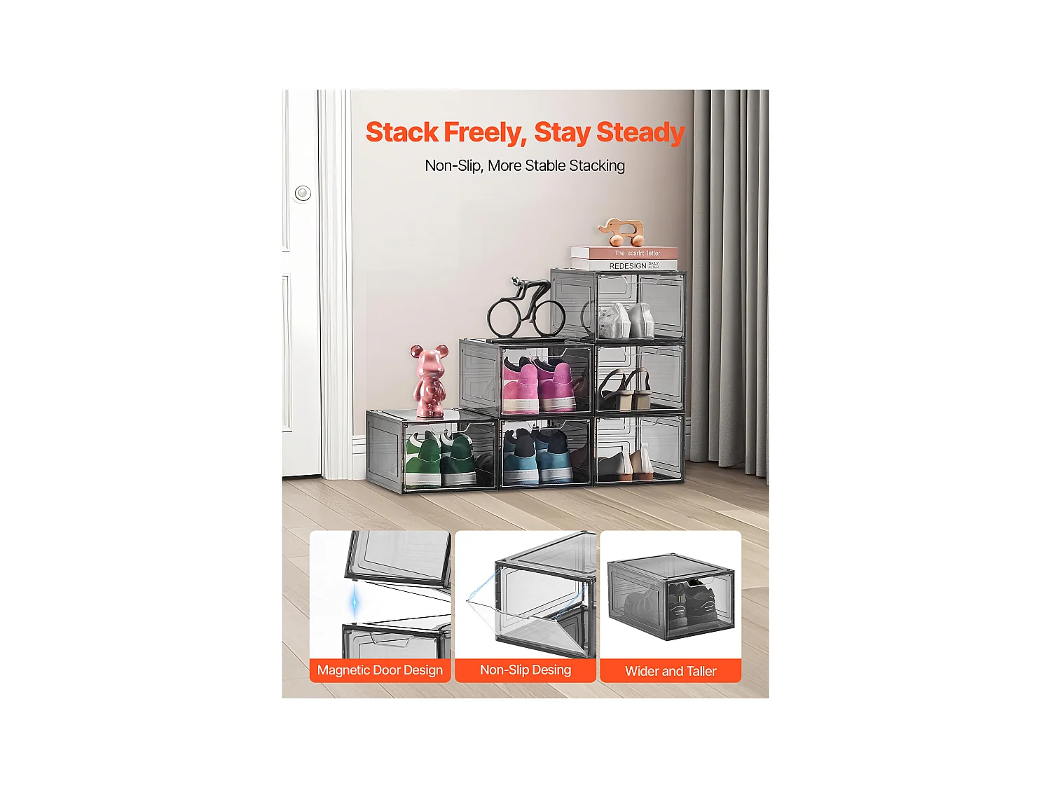 Boîtes à Chaussures Empilables SucceBuy Lot de 6, Adaptées aux Pointures jusqu'à US 13, en Plastique Robuste avec Porte Magnétique, Idéales pour Talons