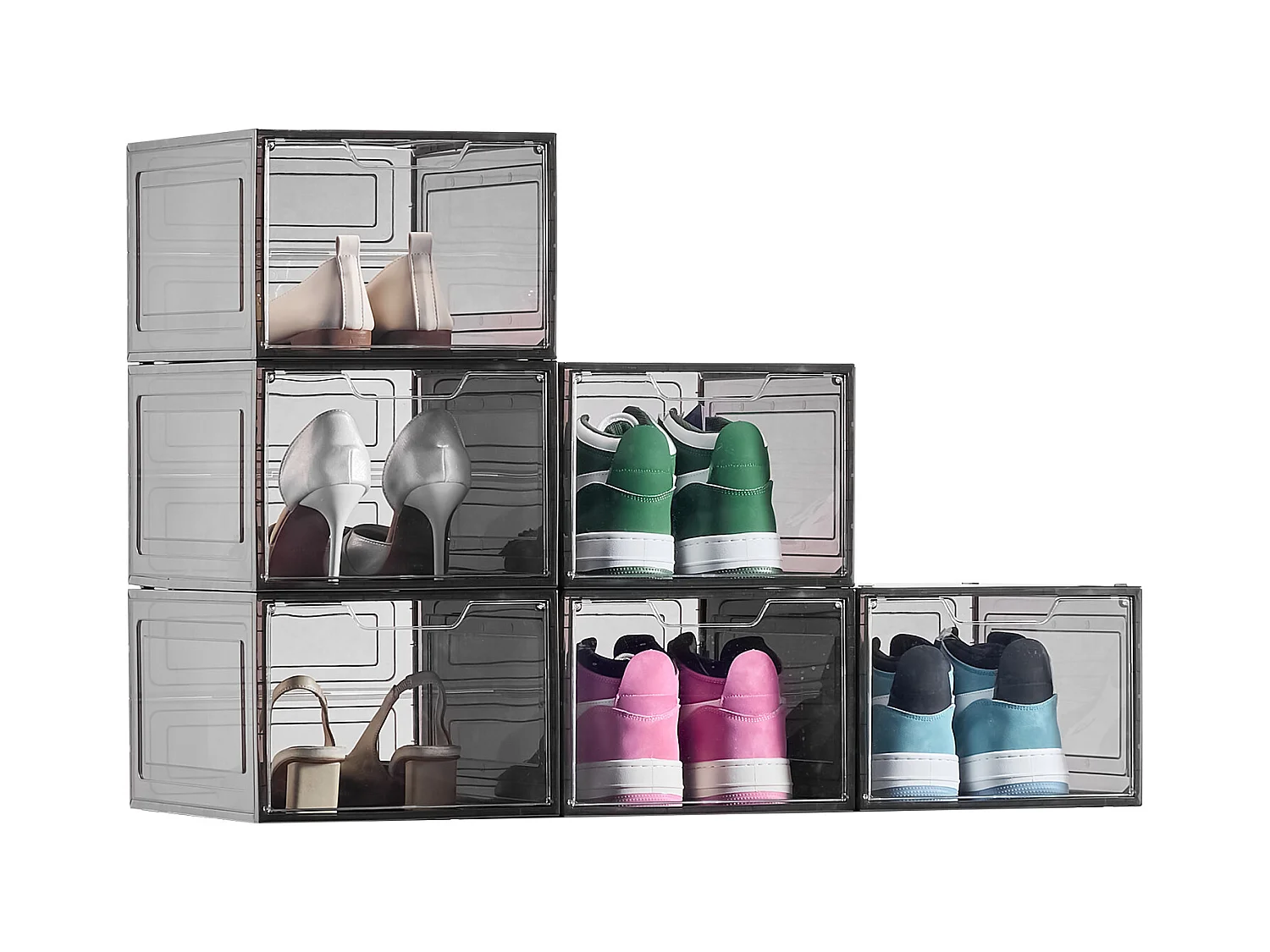 Boîtes à Chaussures Empilables SucceBuy Lot de 6, Adaptées aux Pointures jusqu'à US 13, en Plastique Robuste avec Porte Magnétique, Idéales pour Talons