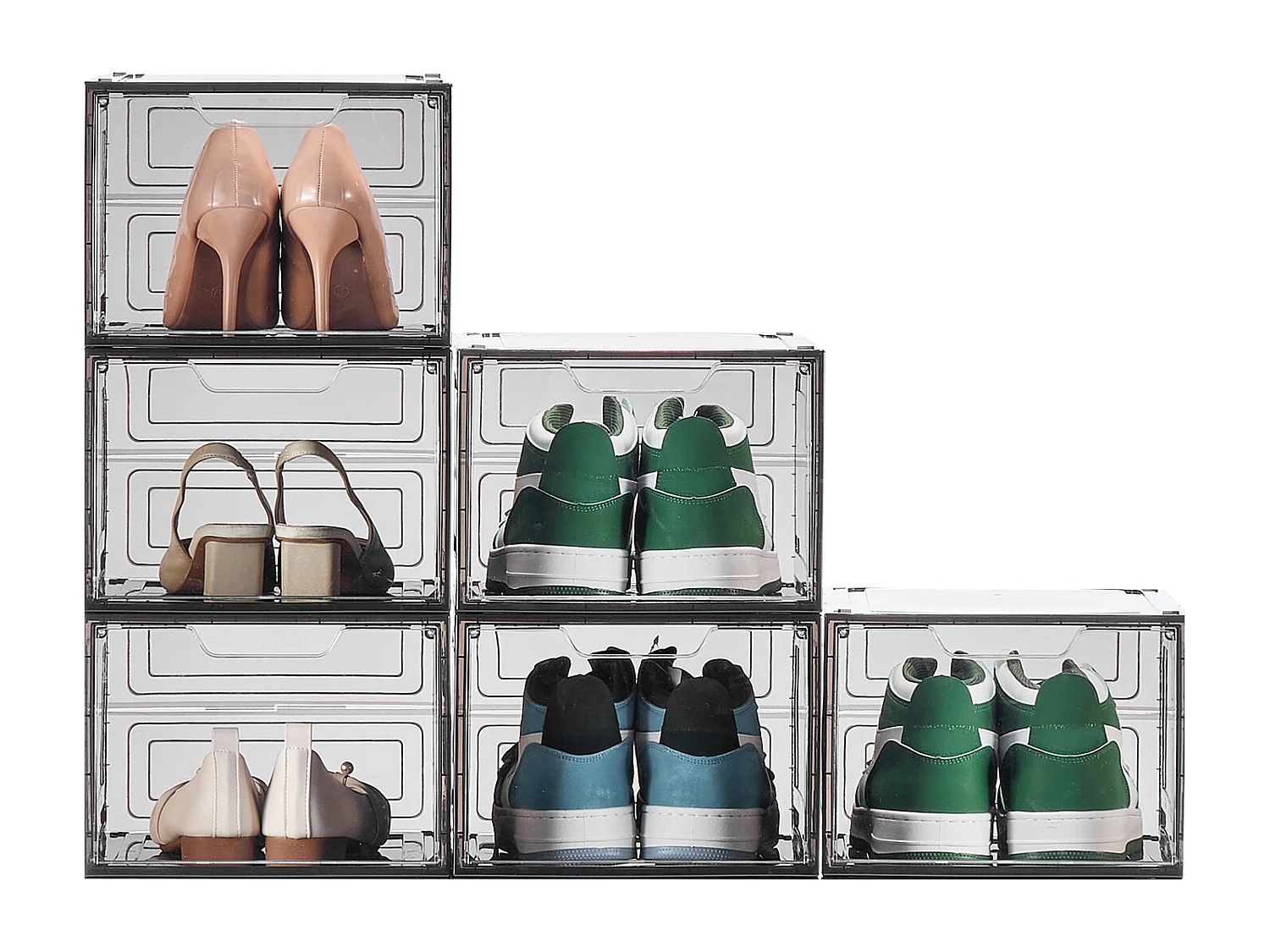 Boîtes à Chaussures Empilables SucceBuy Lot de 6, Adaptées aux Pointures jusqu'à US 13, en Plastique Robuste avec Porte Magnétique, Idéales pour Talons