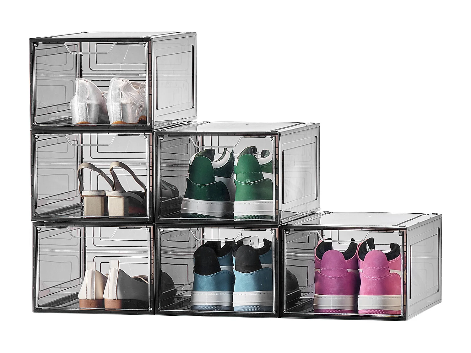 Boîtes à Chaussures Empilables SucceBuy Lot de 6, Adaptées aux Pointures jusqu'à US 13, en Plastique Robuste avec Porte Magnétique, Idéales pour Talons