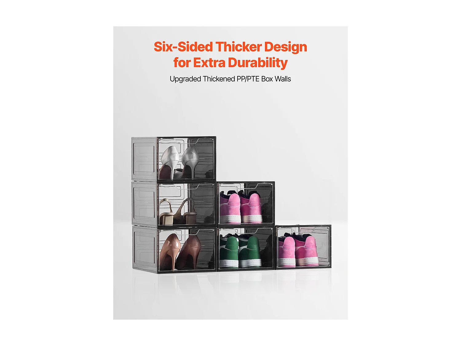 Boîtes à Chaussures Empilables SucceBuy Lot de 6, Adaptées aux Pointures jusqu'à US 13, en Plastique Robuste avec Porte Magnétique, Idéales pour Talons